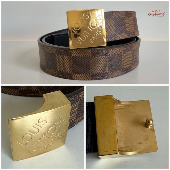 Auth Louis Vuitton Brown Damier Coated Canvas Leather Gold Buckle Belt 85/34 - Picture 2 of 14